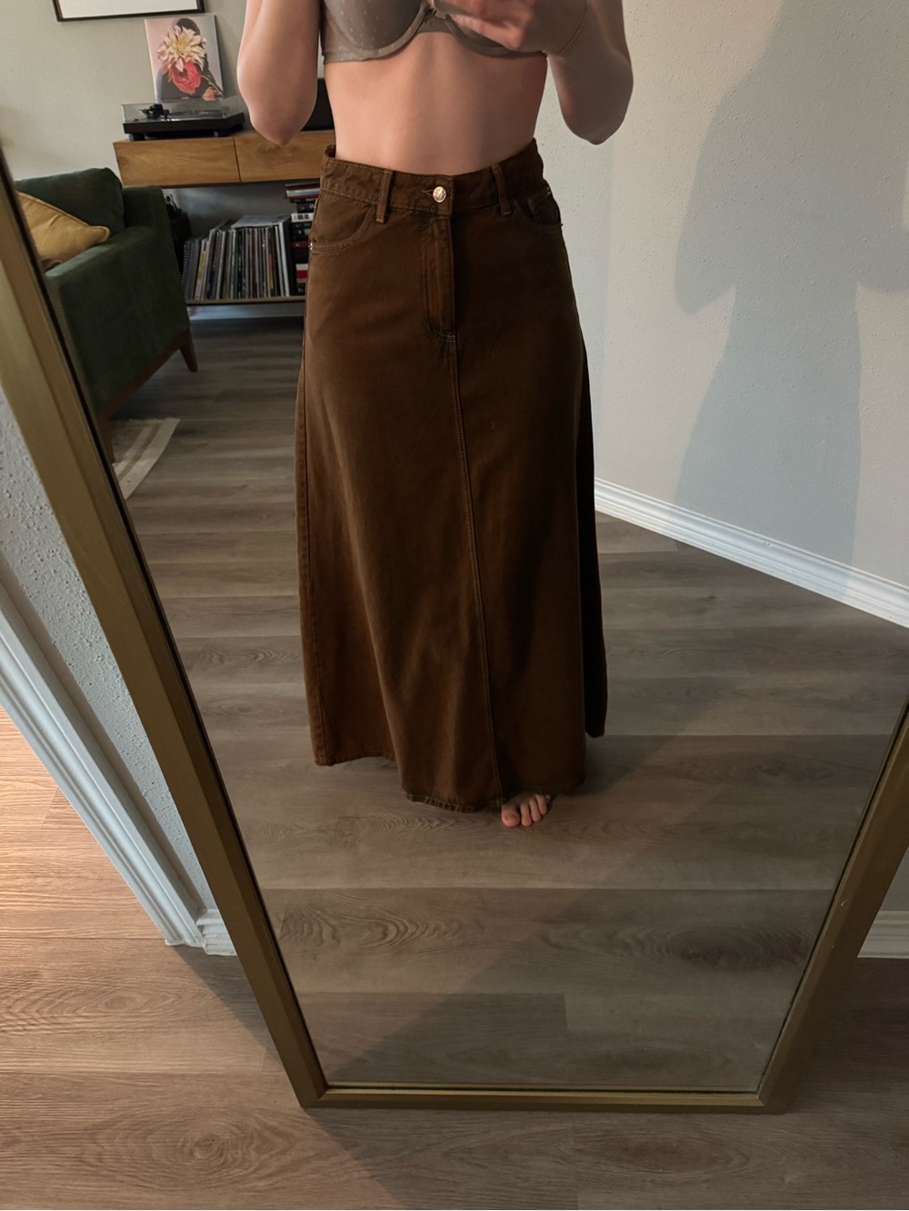 zara denim maxi skirt brown size xs